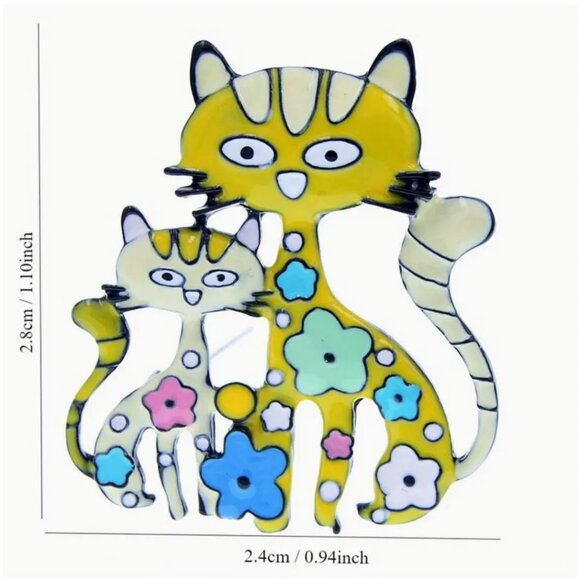 Colorful Enamel Cats Brooch Pin 2.8cm x 2.4cm Flower Design Cute Jewelry Accesso - Picture 3 of 3